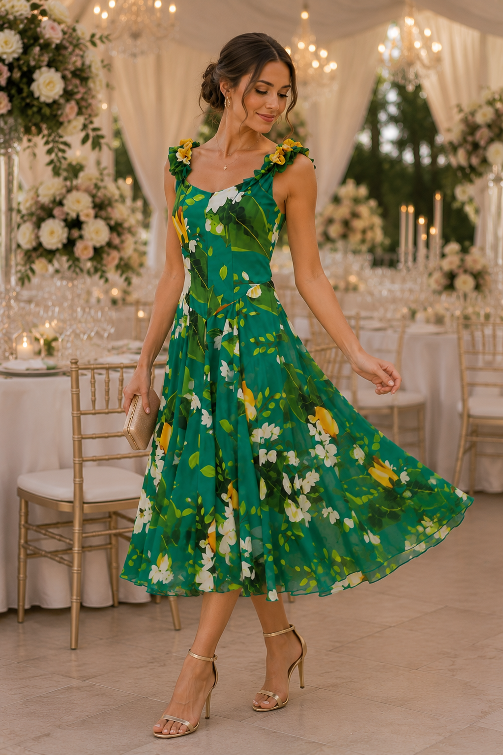 Green Tropical Floral Maxi Dress