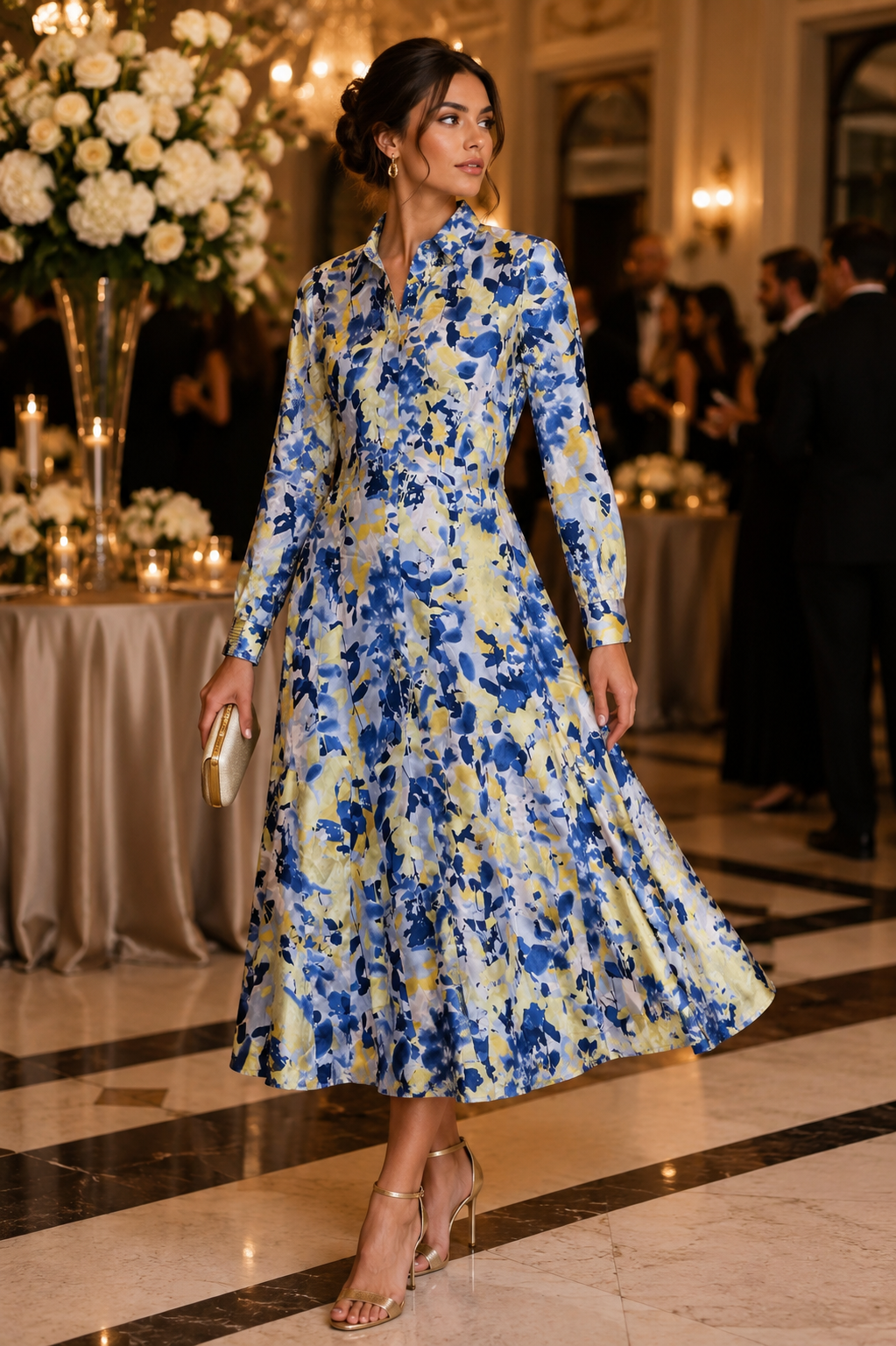 Blue Floral Shirt Midi Dress – Elegant & Effortless Size 14