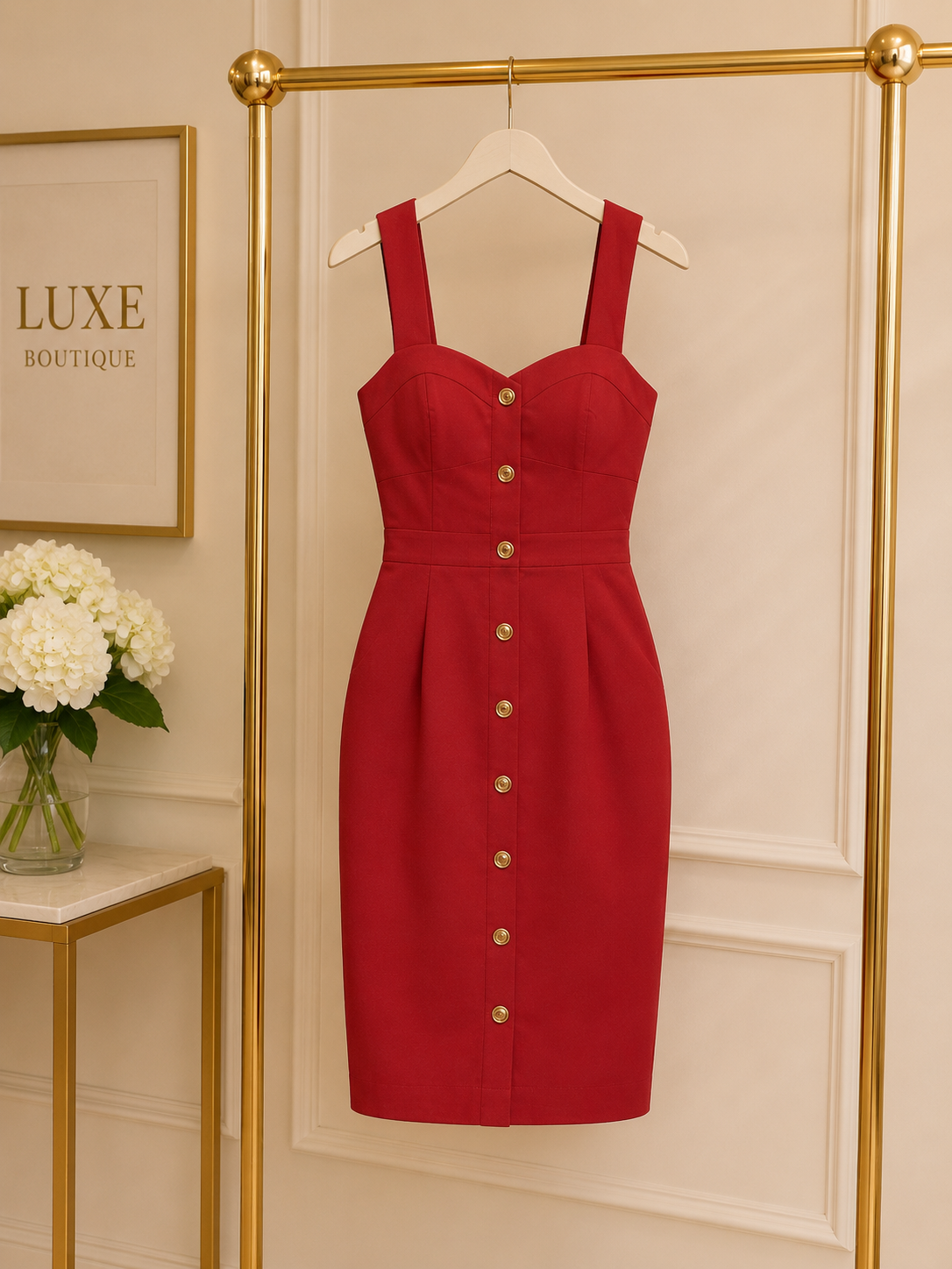 Elegant Red Bodycon Midi Dress Size S