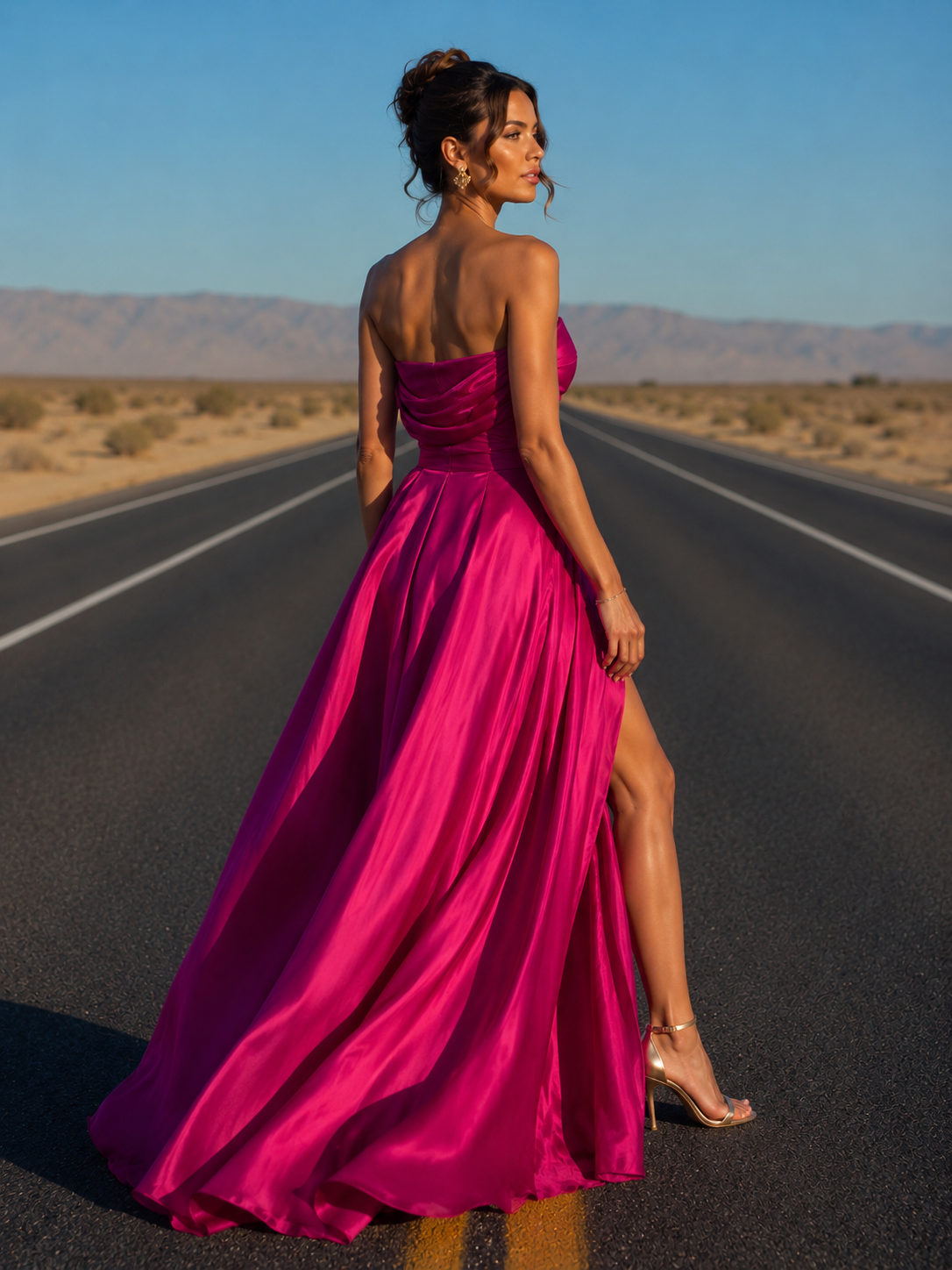 Fuchsia Satin Evening Gown Size S