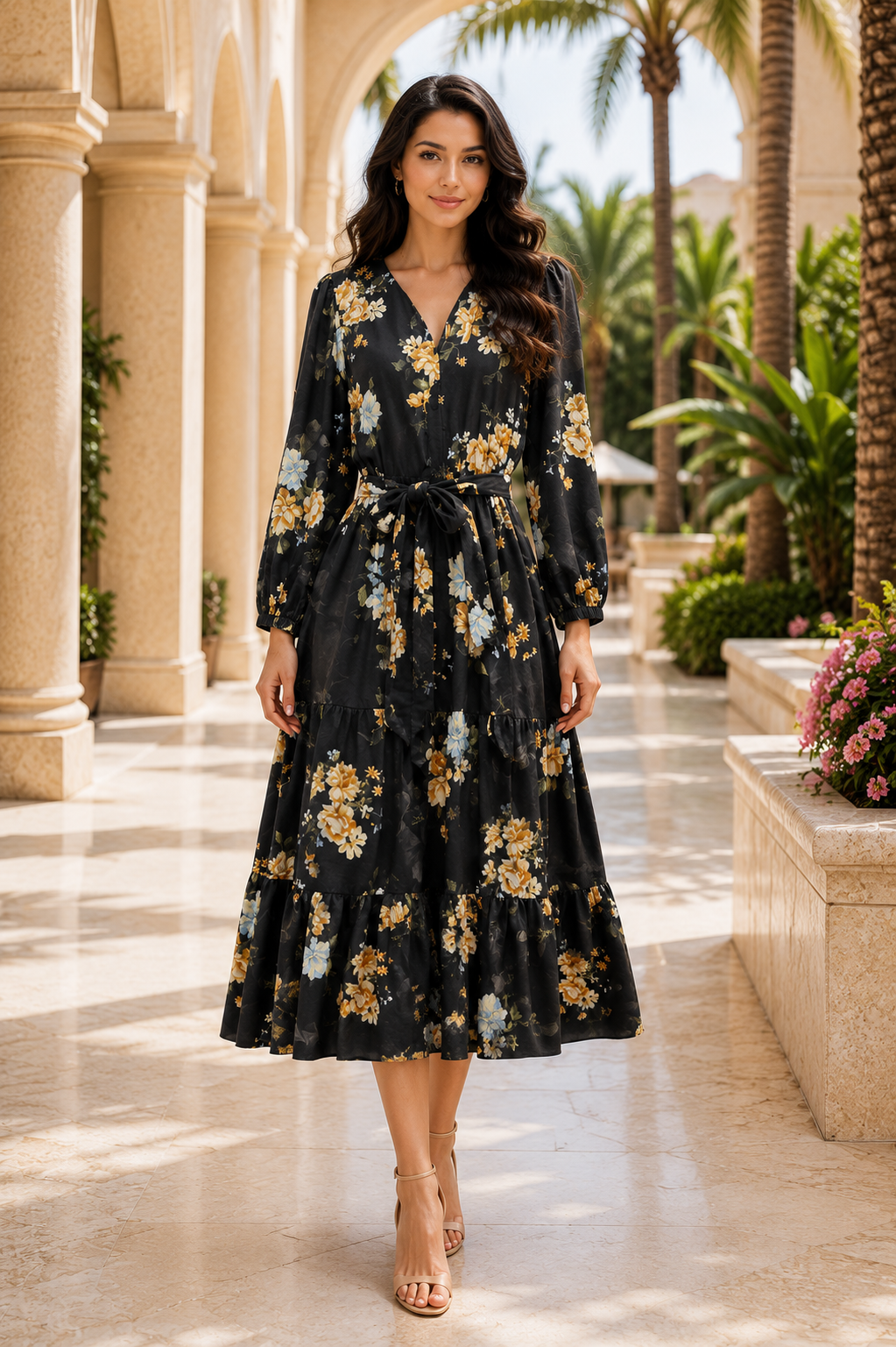Black Floral Wrap Dress