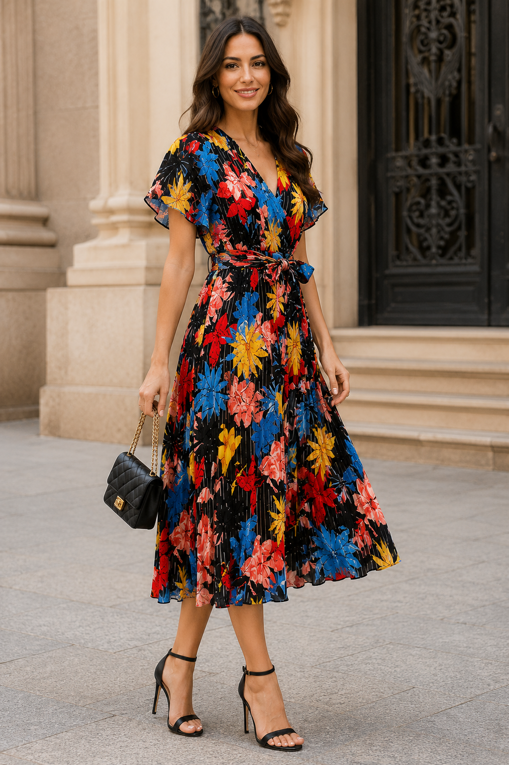Tropical Bloom Wrap Dress