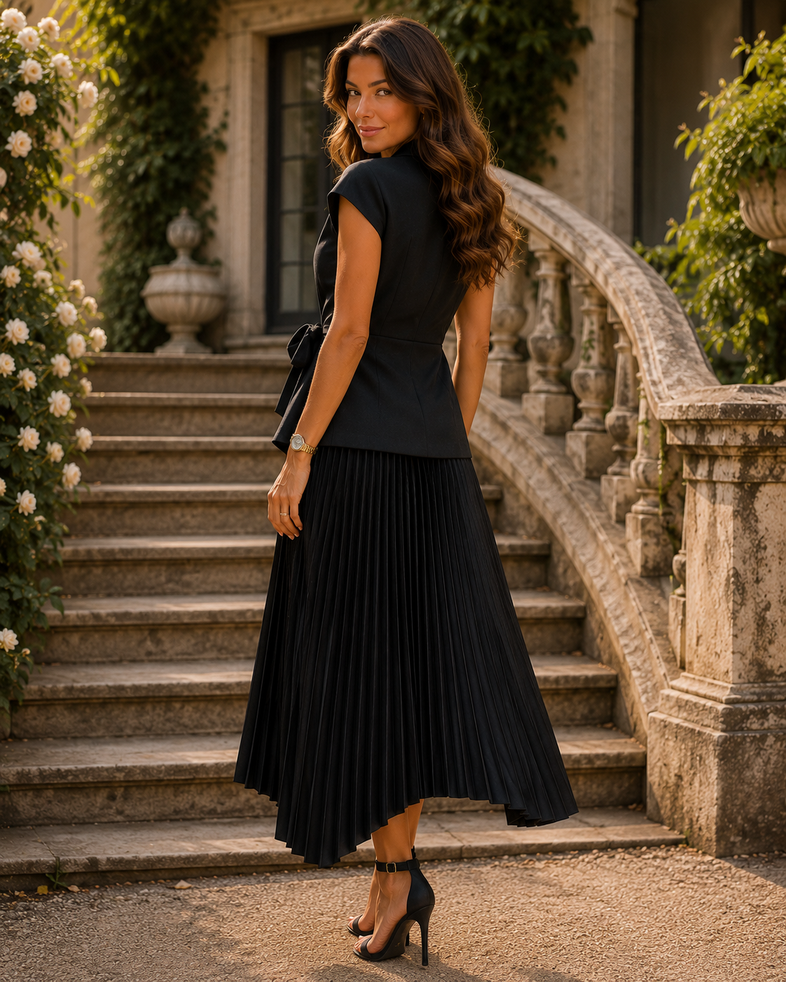 Black Pleated Midi Dress