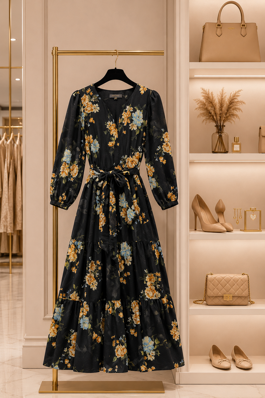 Black Floral Wrap Dress