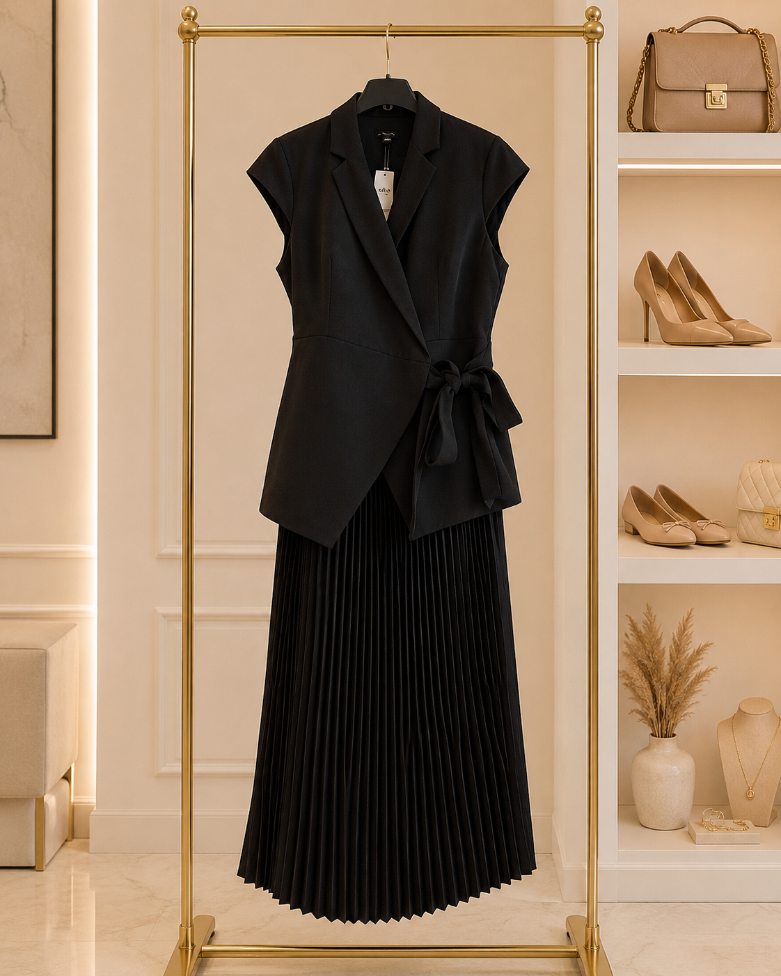 Black Pleated Midi Dress
