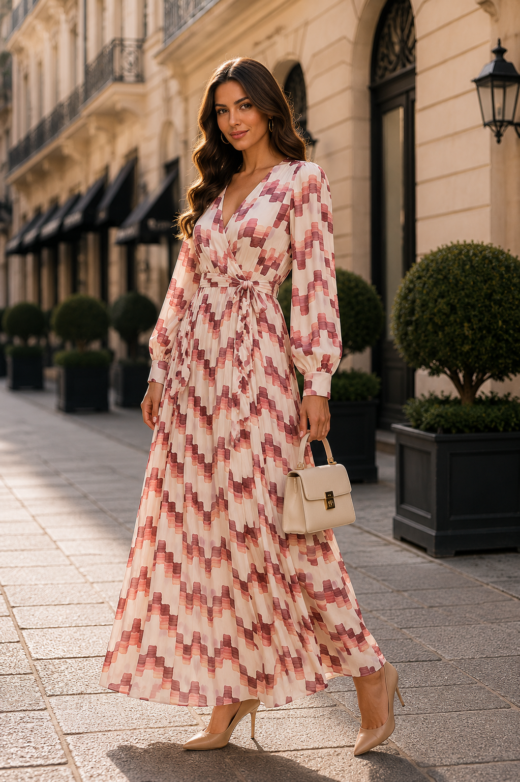 Cream wrap-style midi dress