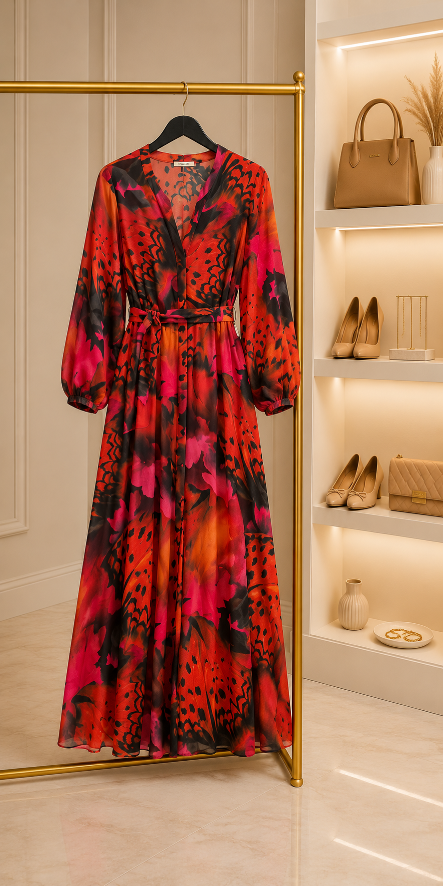 Red Butterfly Print Maxi Dress