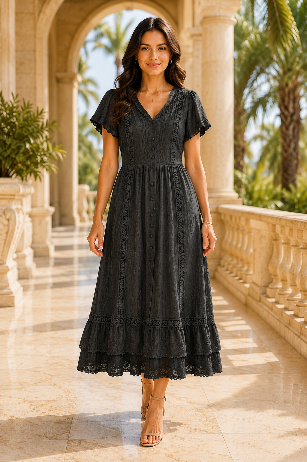 Vintage-Inspired Lace Trim Dress