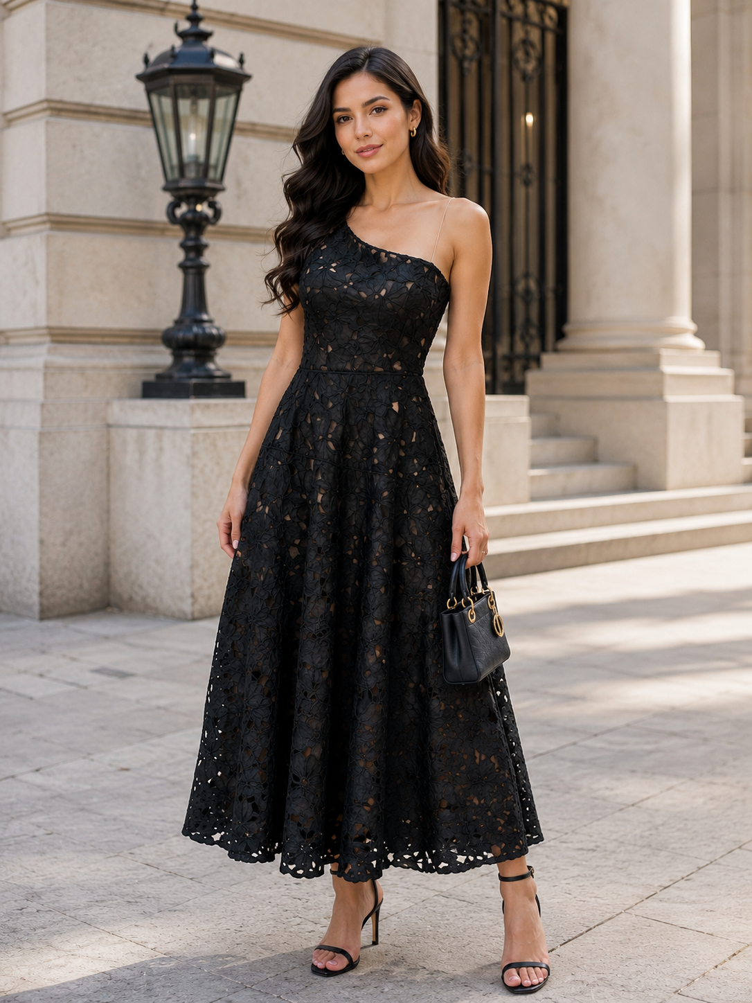 Black One-Shoulder Lace Dress