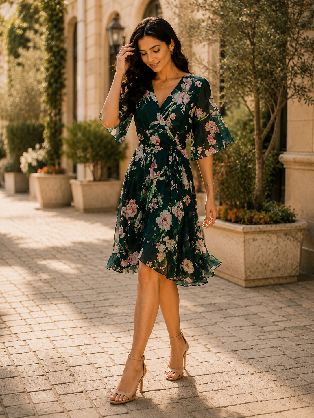 Green Floral Wrap Dress – Funkygoofy