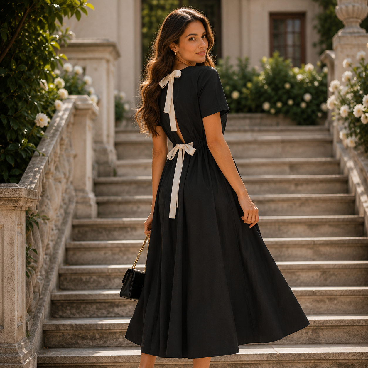 Black dress with White Bow-Tie