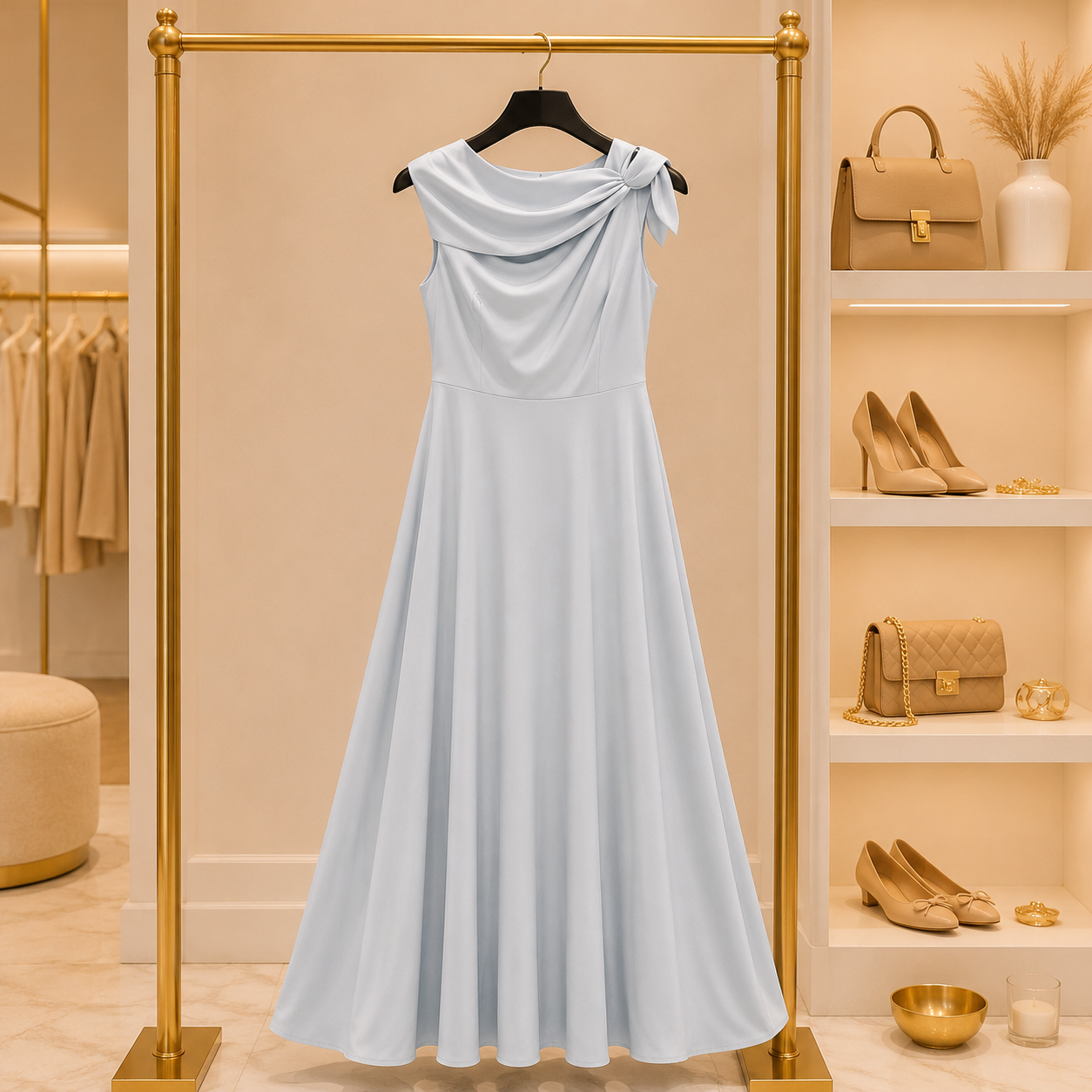 Light Blue One-Shoulder Maxi Dress