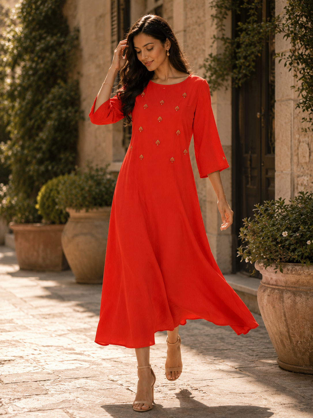 Orange Embellished Maxi
