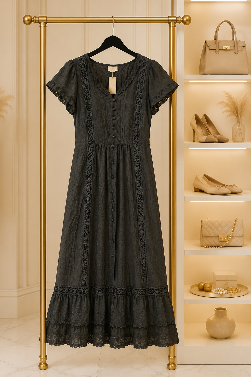 Vintage-Inspired Lace Trim Dress