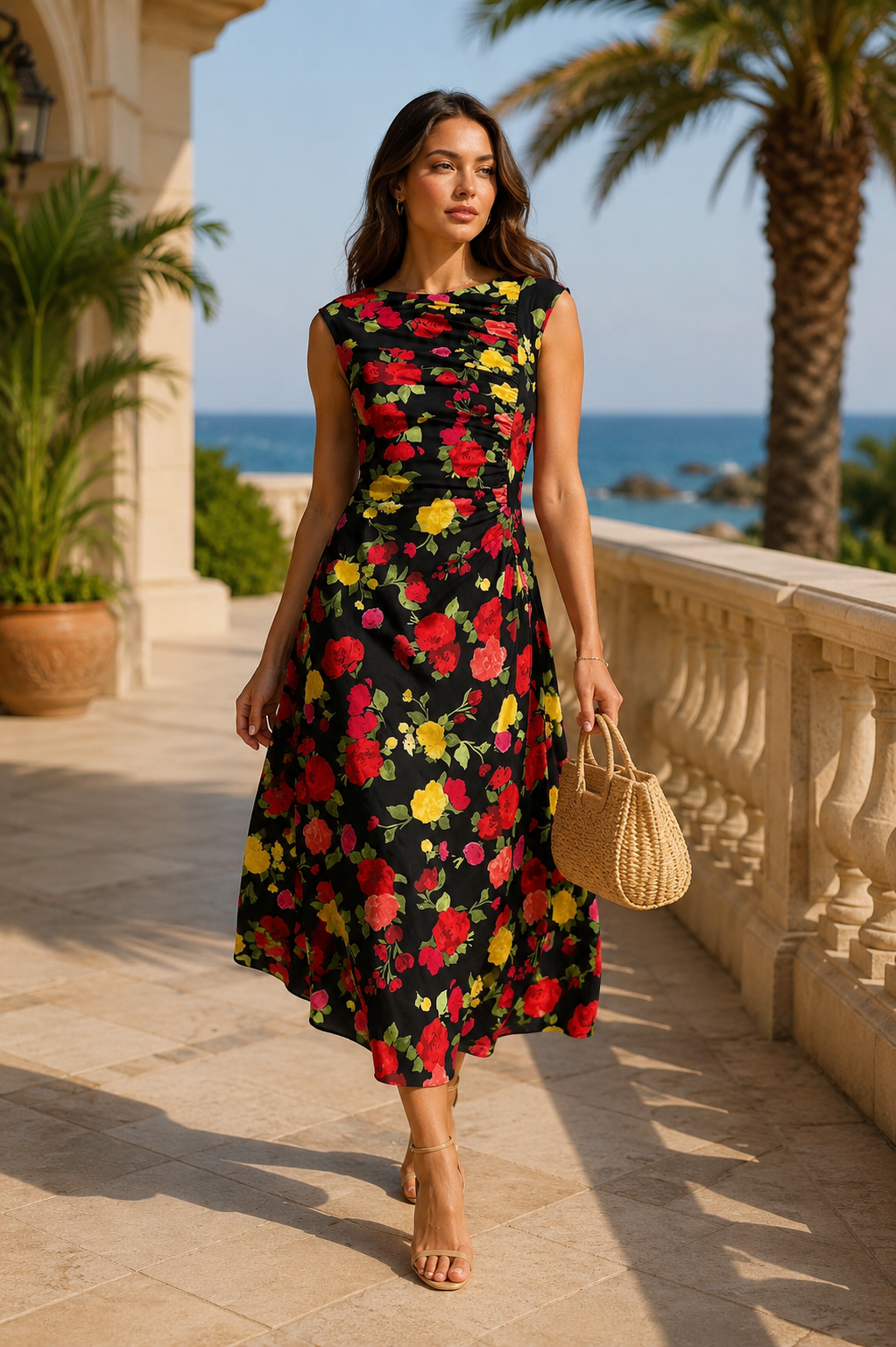 Black Floral Bodycon Dress