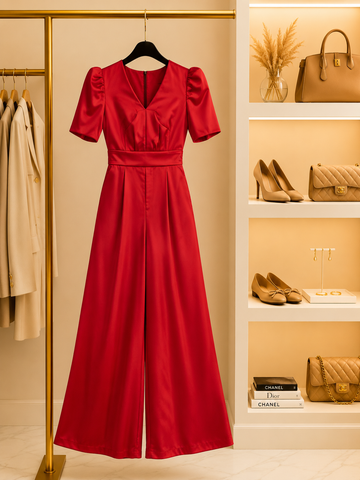 Burgundy wide-leg jumpsuit