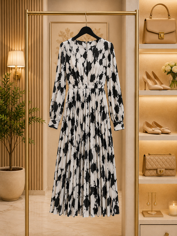 Black &amp; white pleated dress