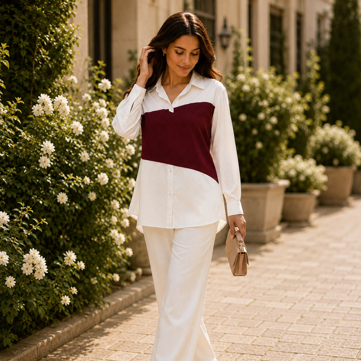 White & Red Colorblock Blouse