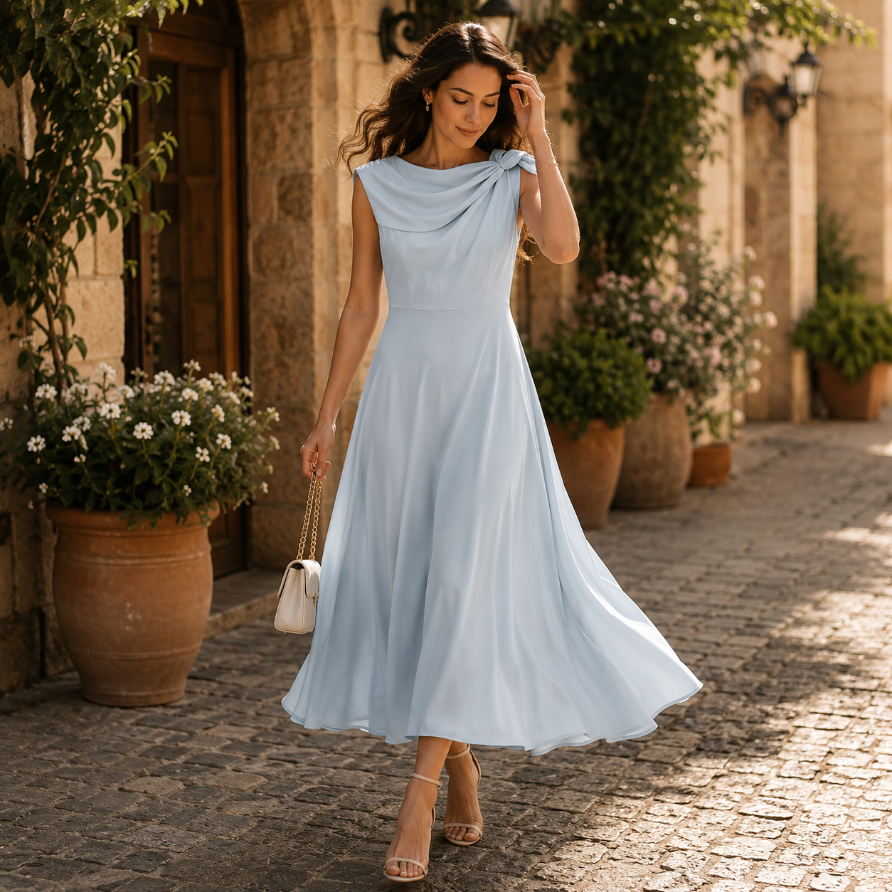 Light Blue One-Shoulder Maxi Dress