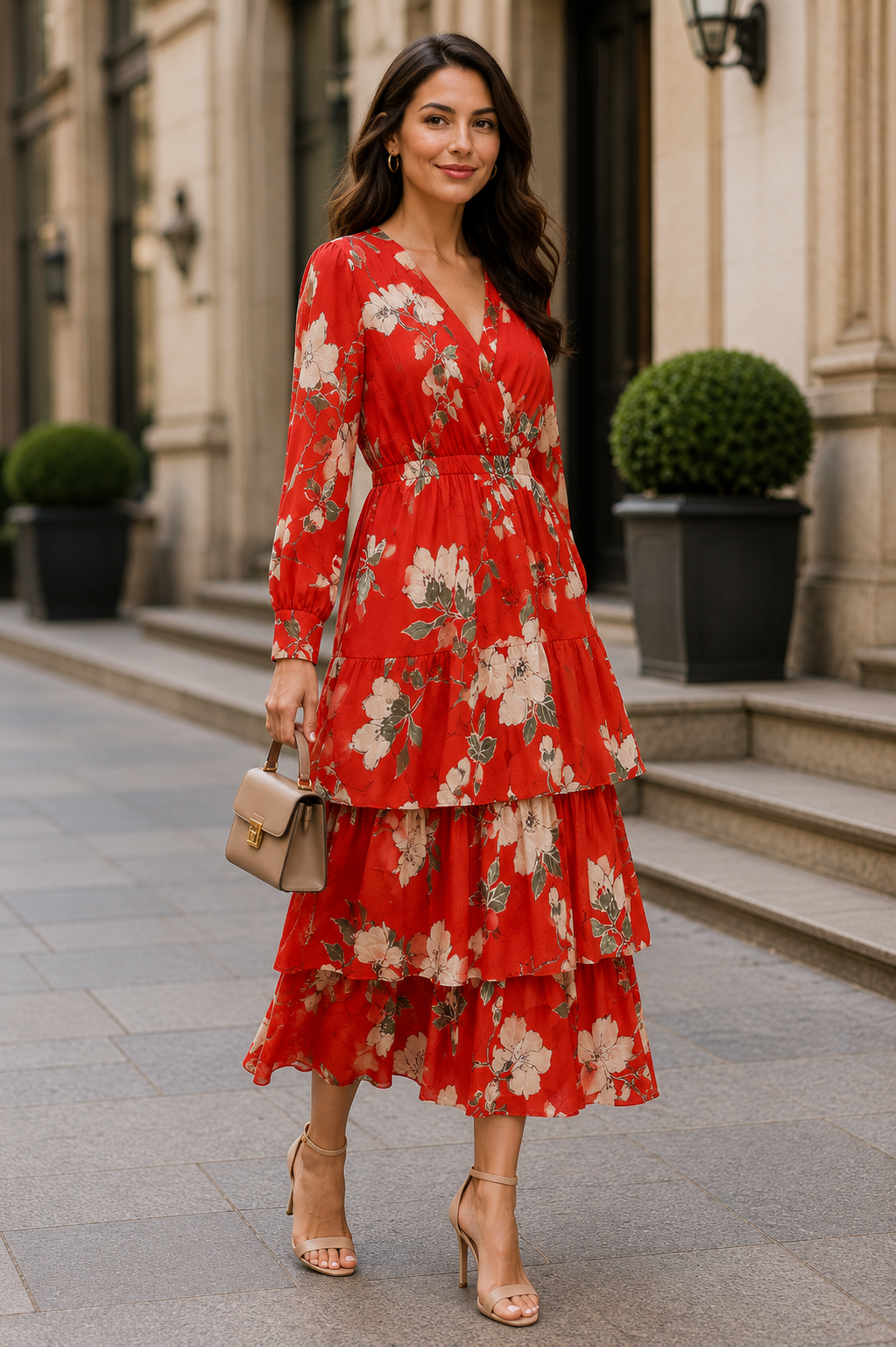 Orange Floral Layered Dress