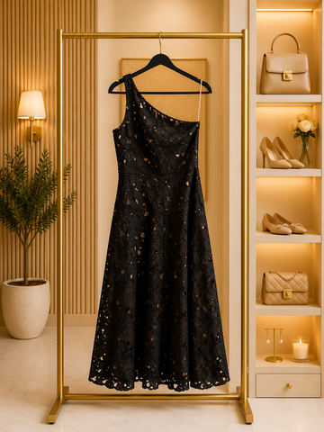 Black One-Shoulder Lace Dress
