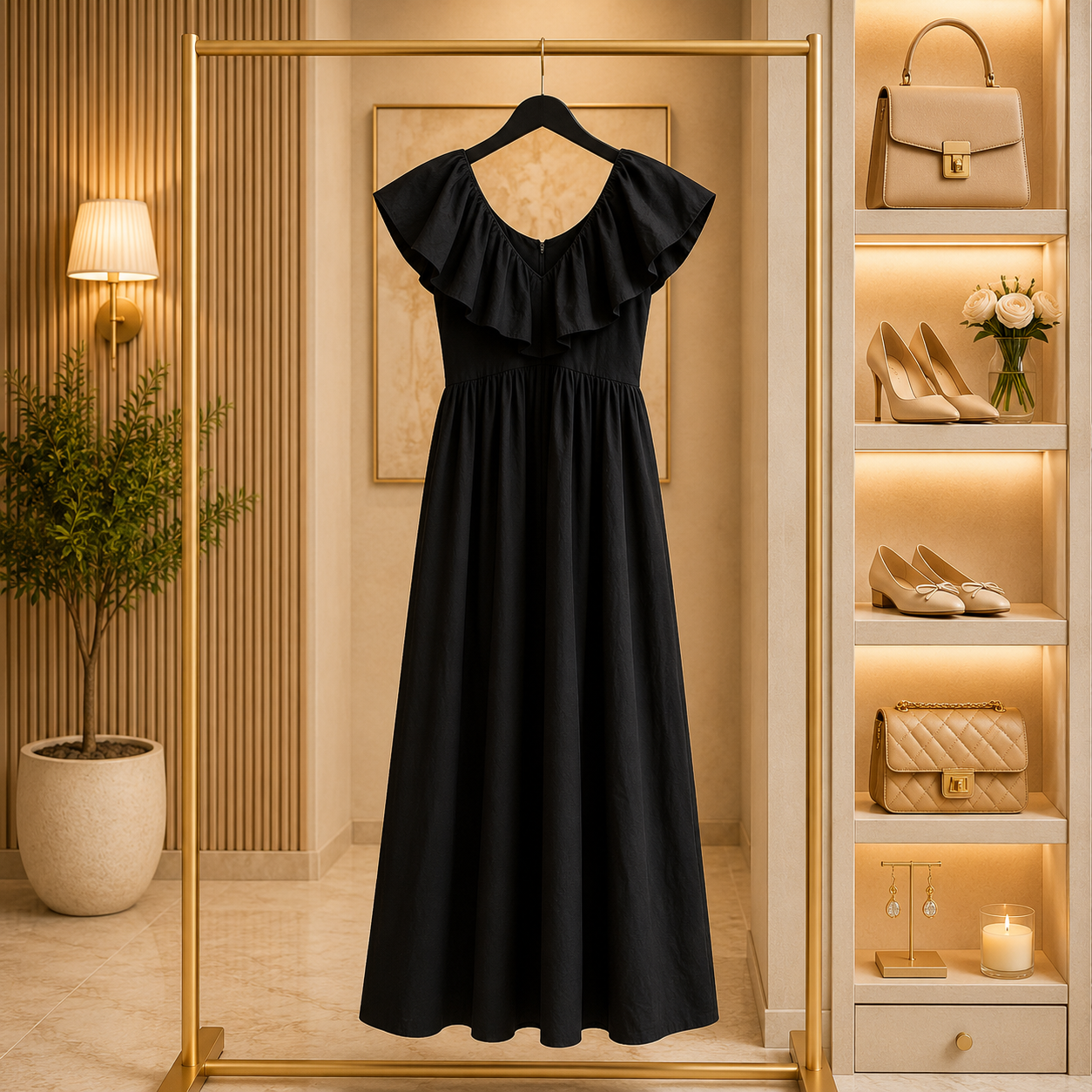 Black ruffle off-shoulder dress