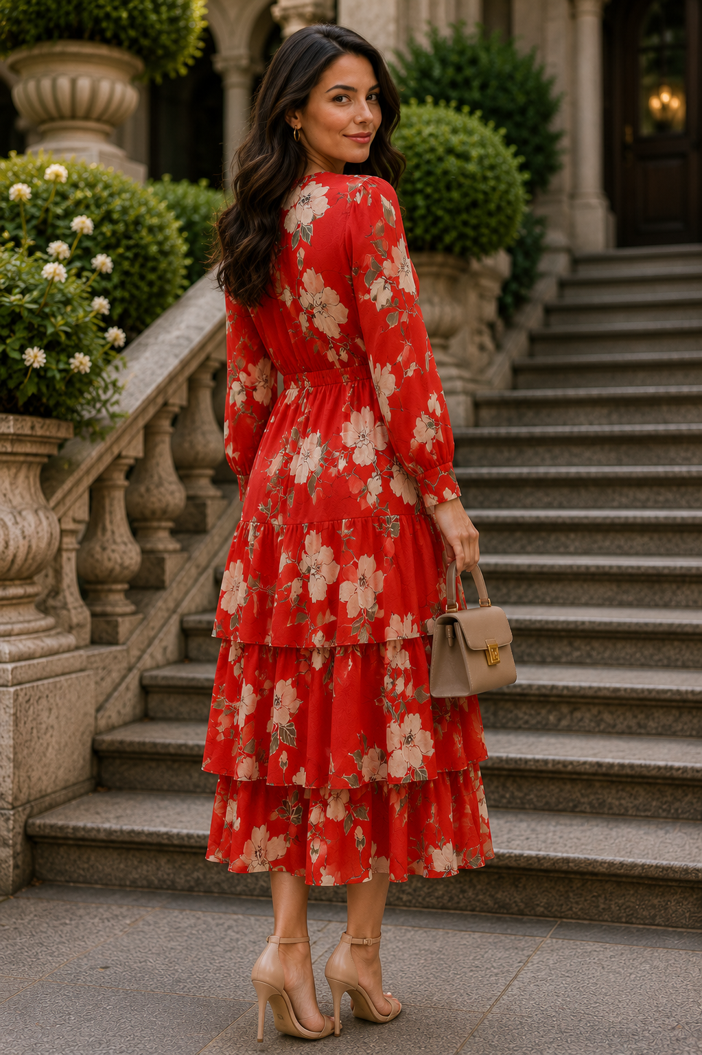 Orange Floral Layered Dress