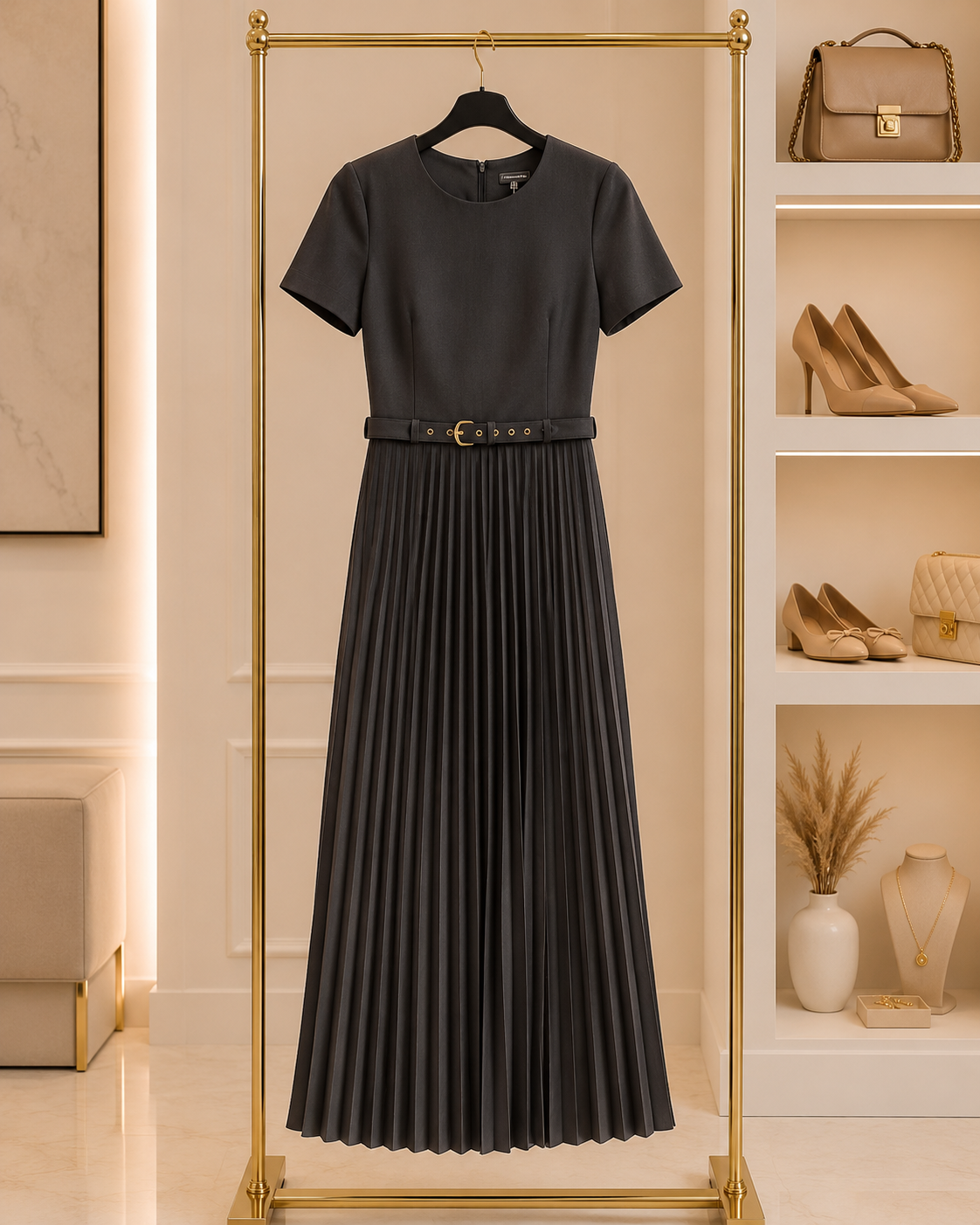 Elegant black midi dress