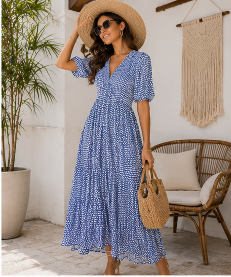 Oversized Blue Tiered Maxi Dress