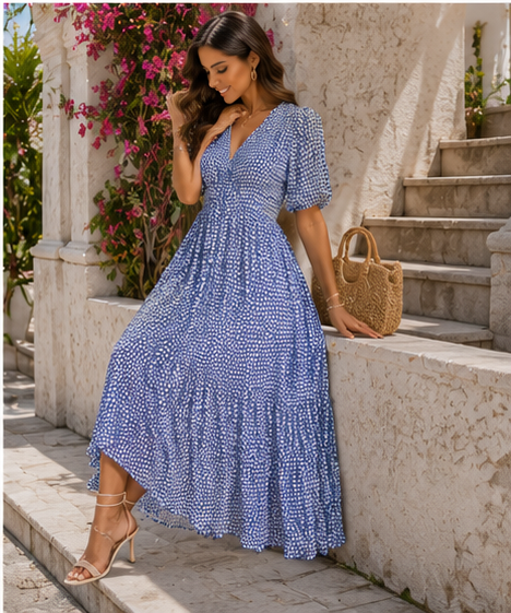 Oversized Blue Tiered Maxi Dress